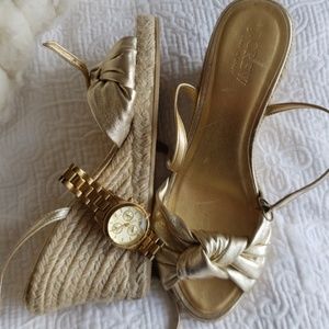 STUNNING J. Crew gold bow espadrilles wedges
